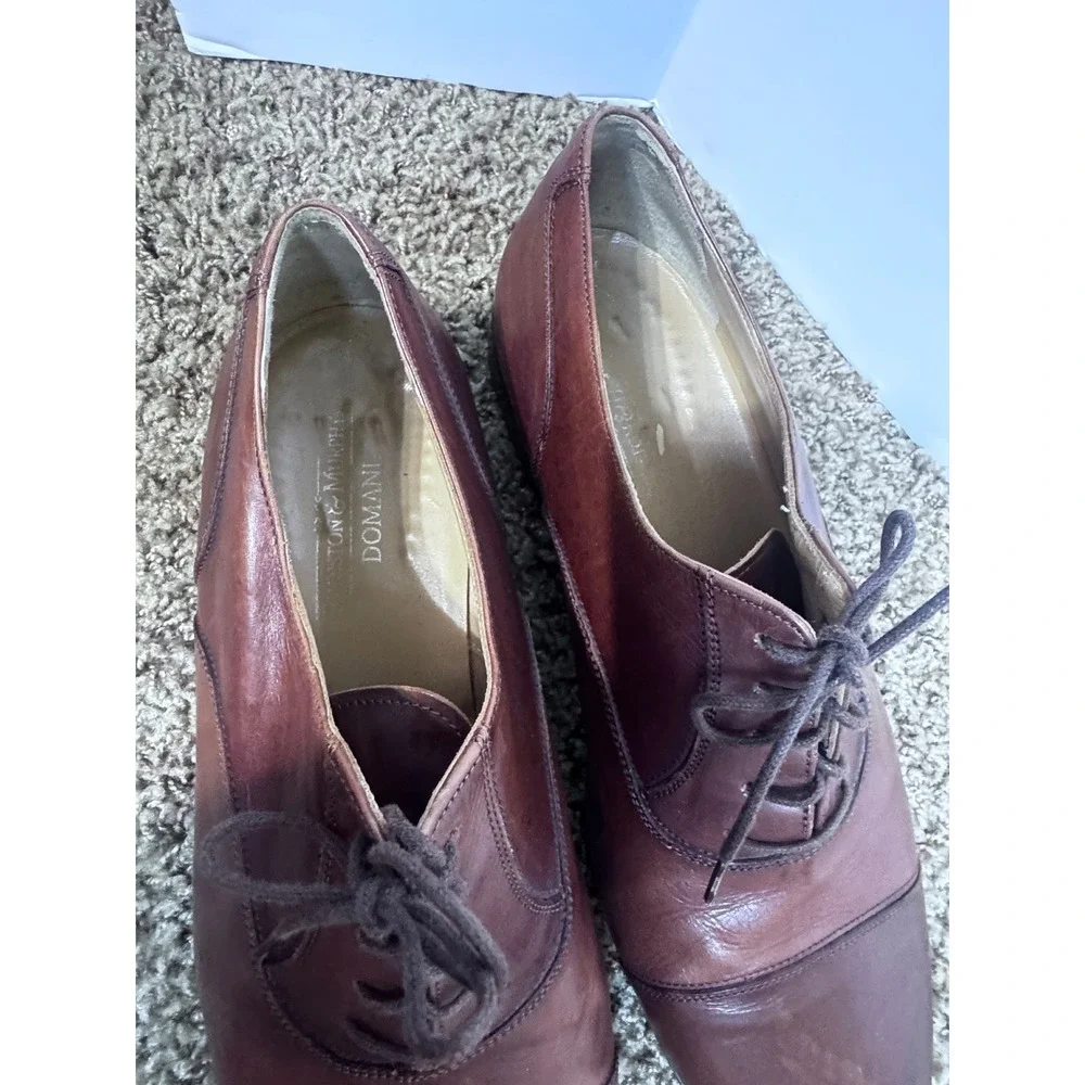Johnston & Murphy Domani Brown Leather Cap Toe Oxford Shoes Mens 10.5 M Italy